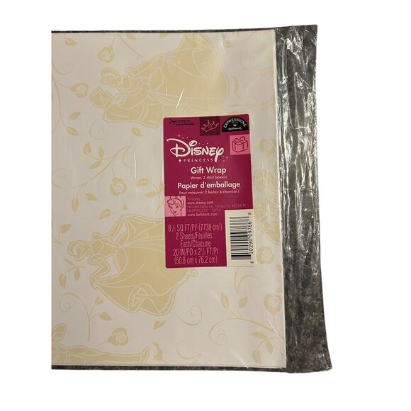 Disney Princess Gold & White Gift Wrap Set Of 2 Sheets 20 Sq Ft Total Elegant Fl - Picture 2 of 3